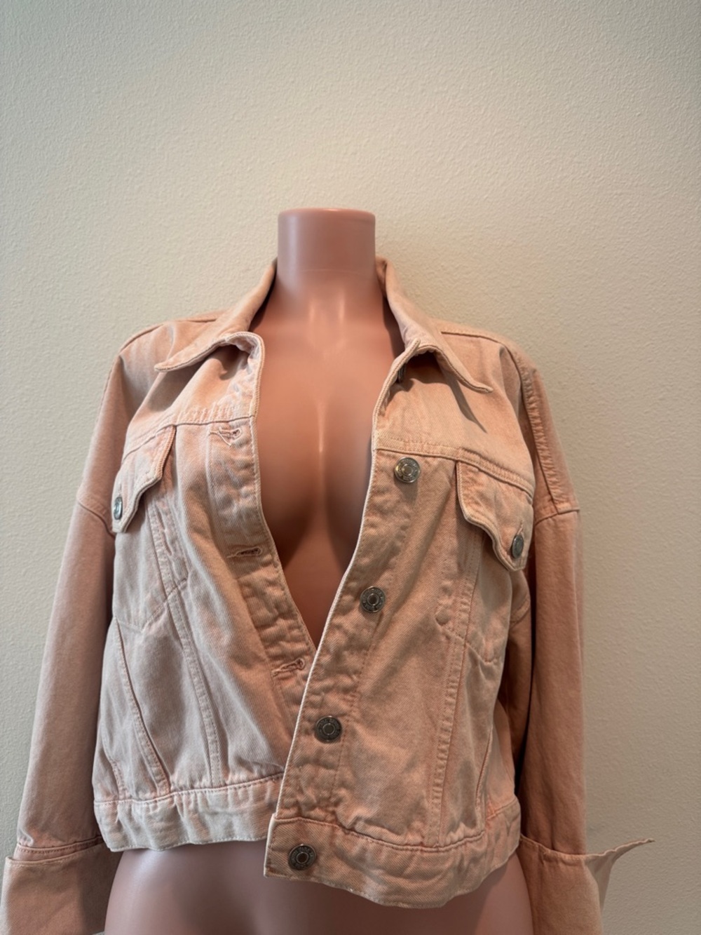 Zara Blush Pink Cropped Denim Jacket